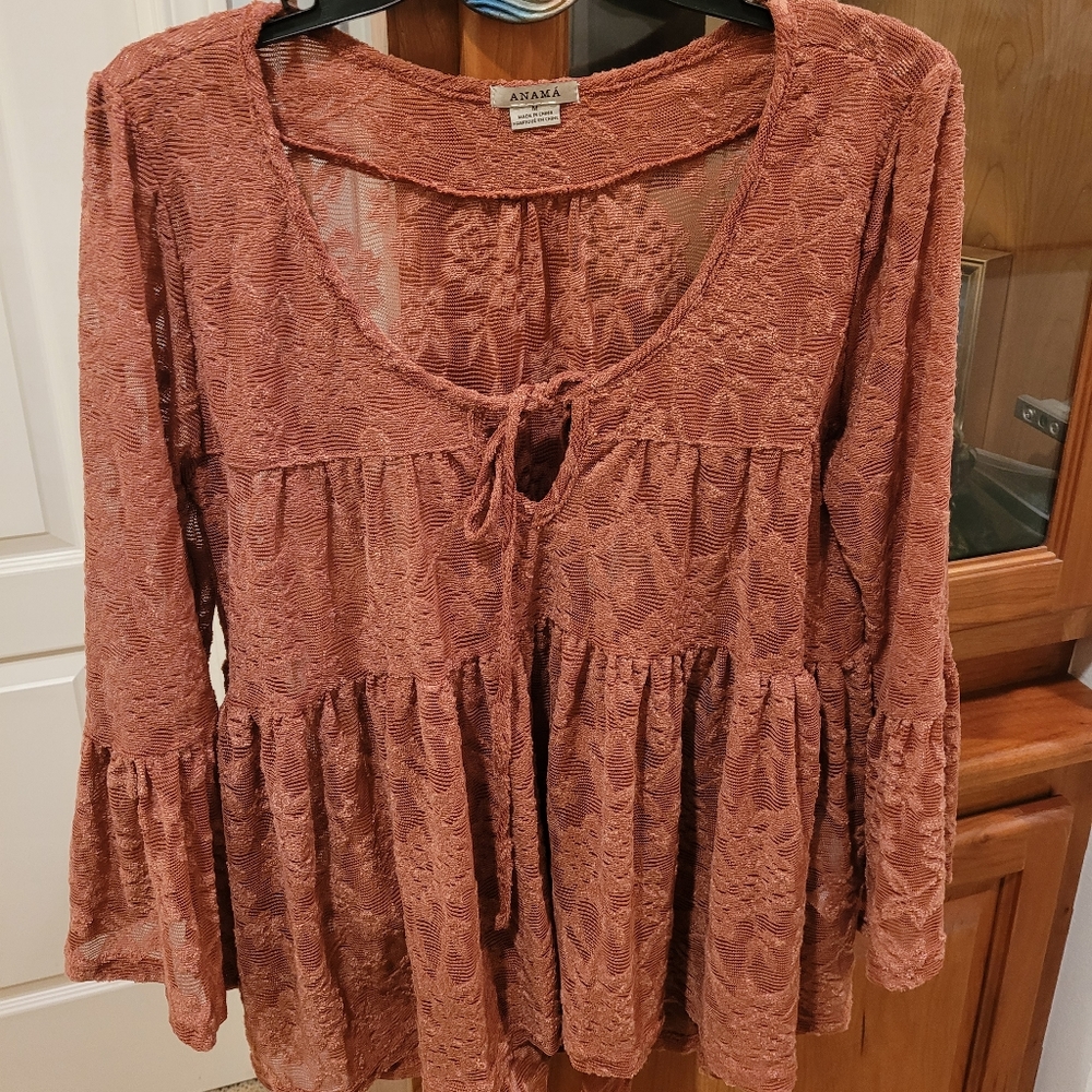 Sundance Anama Rust Lace Blouse - Med - NWOT